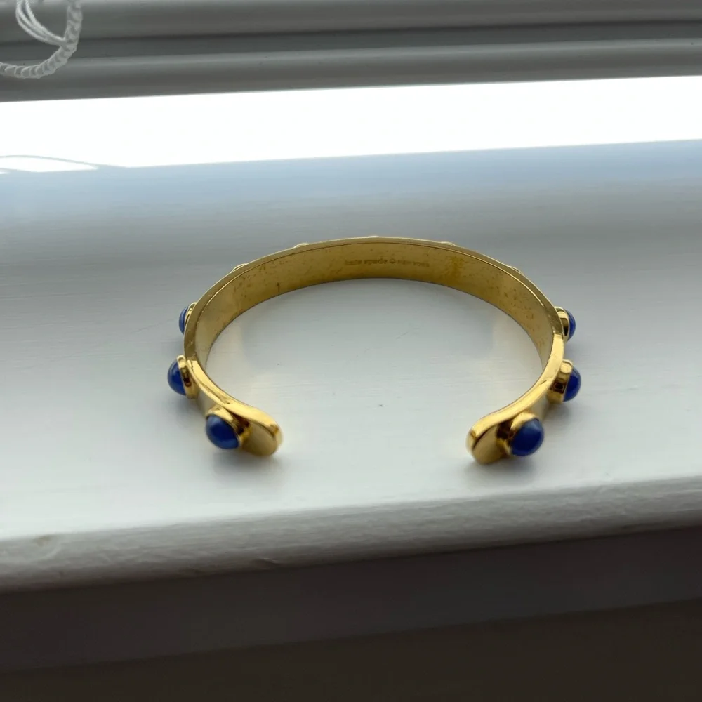 Kate Spade New York Signed Gold with Blue Marble Cabochon Studded Cuff Bracelet